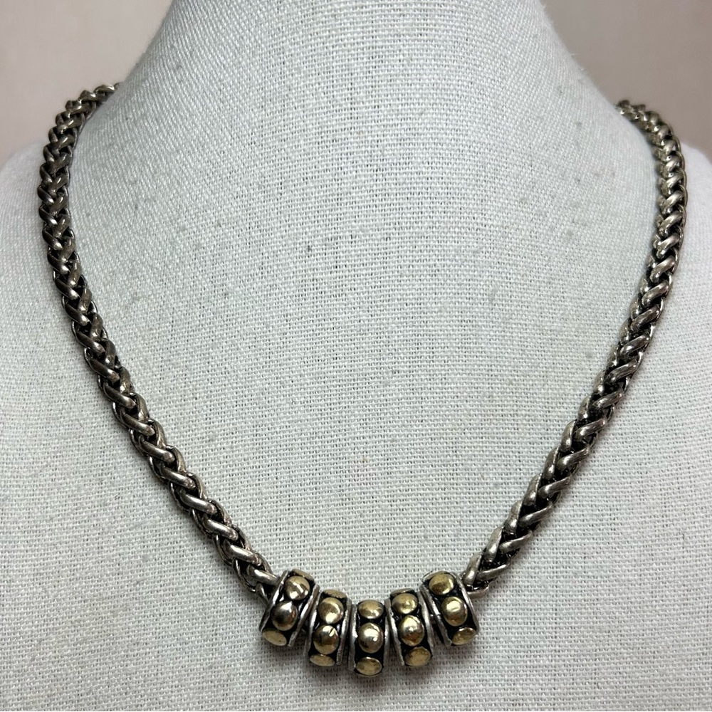 Vintage Chico's Braided Rope Chain Five Silver and Gold Accented Big Hole Beads